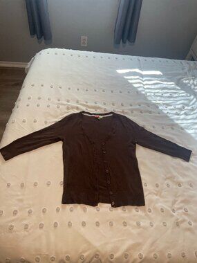 Fervour Brown Knit Cardigan — Size M, Lightweight 3/4 Sleeve Layering Piece